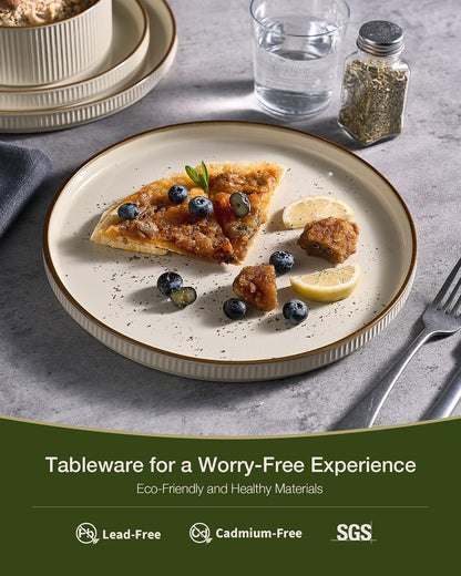 Plates and Bowls Set with Rim, Stoneware Dinnerware Sets for 43