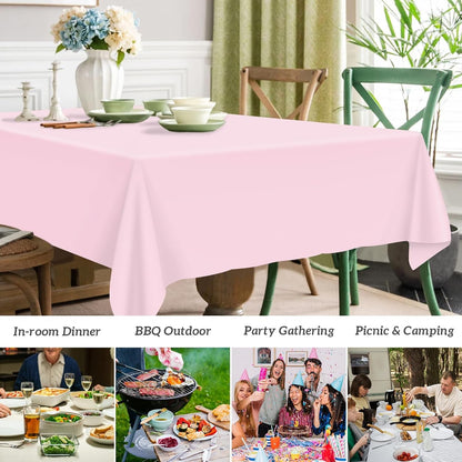 2 Pcs Light Pink Plastic Tablecloth for Rectangle Table, 54 × 108 Inches Disposable Pink Party Table Covers for Gril Birthday, Wedding, Baby Shower, Mermaid Party Decoration3
