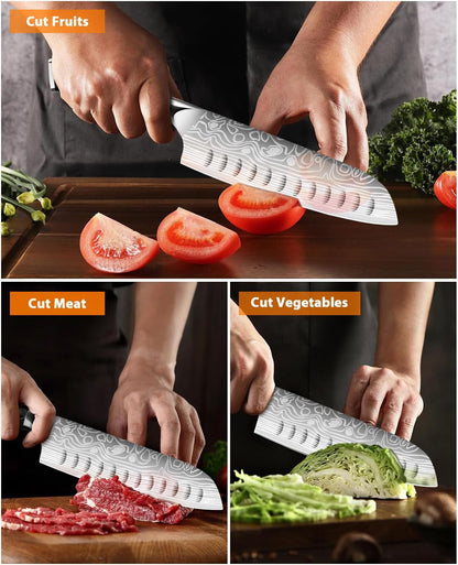 Kitchen Knife Set, 5.5In+7In Santoku Knives, High-Carbon German EN1.4116 Stainless Steel, Sharp Cooking Knives, Kitchen Knifes and Knife Sharpener, Finger Protection Gift Box3