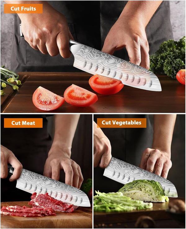 Kitchen Knife Set, 5.5In+7In Santoku Knives, High-Carbon German EN1.4116 Stainless Steel, Sharp Cooking Knives, Kitchen Knifes and Knife Sharpener, Finger Protection Gift Box3