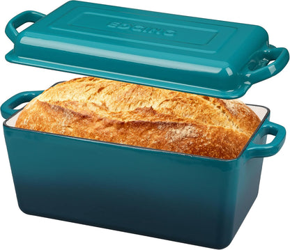 Enameled Cast Iron Dutch Oven, Oblong Bread Oven for Sourdough Bread Baking, Baking Pan, Dual Handles, Oven Safe, 4 Quart, Darkcyan1