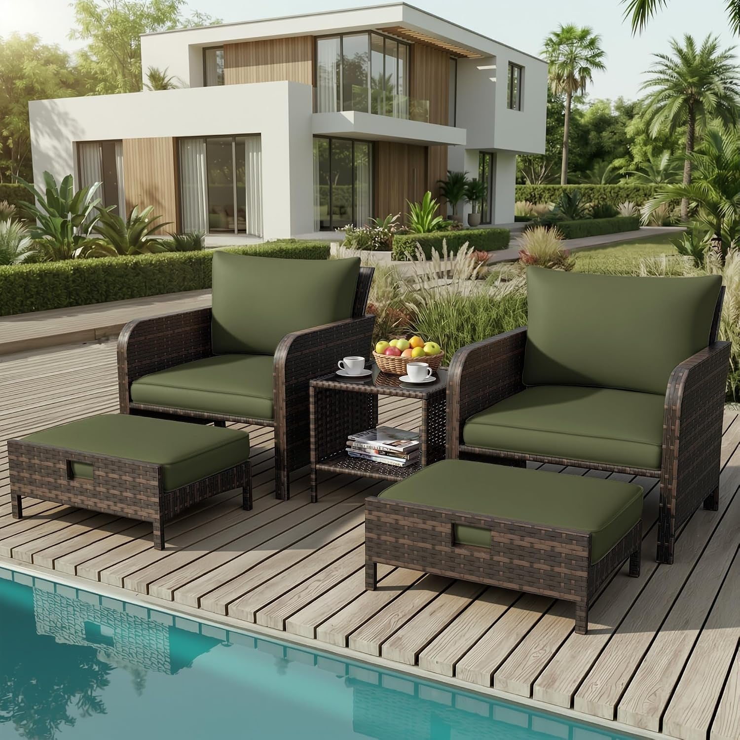 patio-conversation-set-5-piece-balcony-furniture-outdoor-pe-rattan-wicker-lounge-chairs-with-soft-cushions-2-ottomans-glass-table-for-porch-lawn-brown-army-green-cushions
