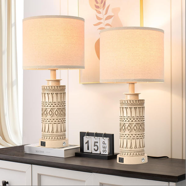 23IN Table Lamps for Living Room Set of 2 End Table Lamps Touch Control Table Lamp Dimmable Bedside Lamps USB A+C Ports Farmhouse Bedroom Lamp for Nightstand, Bulbs Included1
