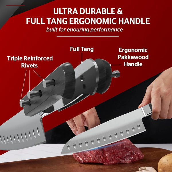 7 Inch Santoku Knife - Japanese AUS-8 High Carbon Steel Professional Chef Knife - Kitchen Gadgets 2026, Apartment Essentials, Mothers Day Gift for Mom Wife Her5