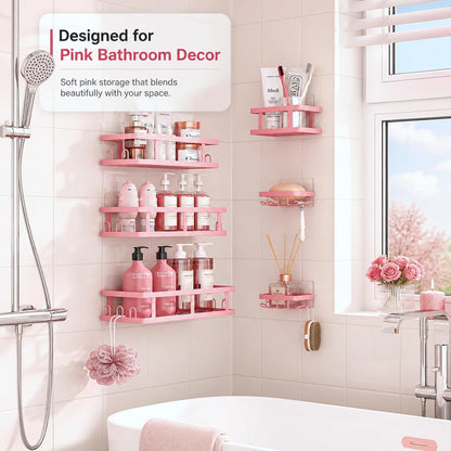 Pink Shower Caddy 6 Pack, Adhesive Shower Shelves3