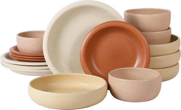 Corsica Clay Dinnerware Set - Stackable Colorful Boho Reactive Glaze Plates and Bowls Set -2 Time Oprah'S Favorite Things Brand- 16 Piece (Service for 4)- Matte Assorted Pottery Colors8