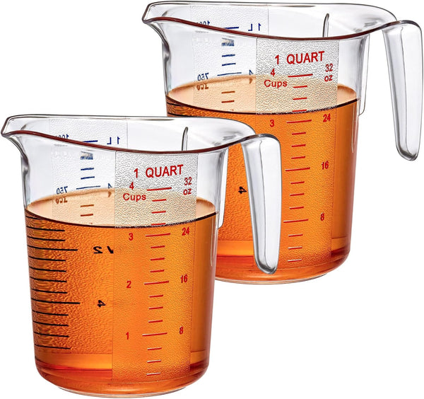 '- Melissa - 32-Ounce Plastic Measuring Pitcher (2-Pack), 4-Cup (1-Quart) Food-Grade Measuring Jug, Unbreakable, Stackable, Dishwasher-Safe, Great for Oil, Vinegar, Flour, and More5