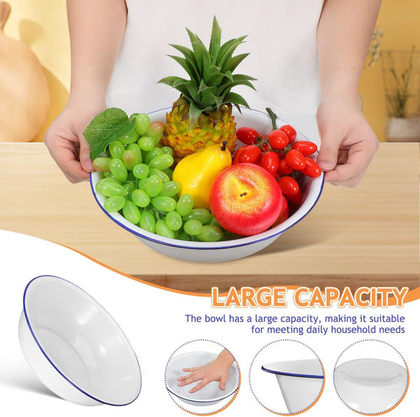 Vintage Enamel Mixing Bowl, 11.81 Inch Large White Enamel Wash Basin for Dough, Fruit, Salad, Popcorn, Farmhouse Retro Enamelware with Smooth Surface, Easy to Clean3