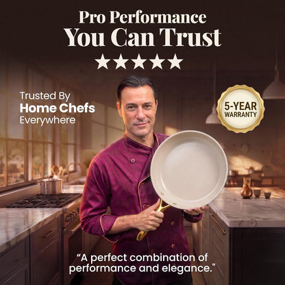 Hammered 3 Pc Nonstick Frying Pans Set, Cream | 8, 10, 12" Fry Pans, Heavy Duty 3.0MM Gauge, Non Toxic PFOA/PFOS/PTFE Free, Induction Compatible, Oven and Dishwasher Safe5
