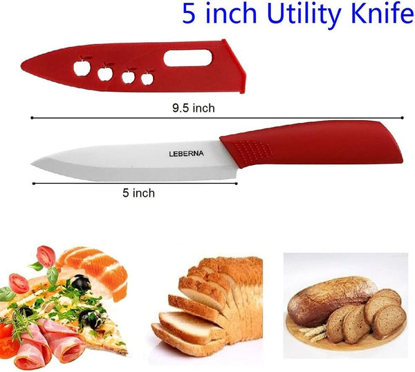Ceramic Knife Set Ceramic Knives Set for Kitchen Knives Colored W Sheath 6" Bread Knife 6" Chef Knife 5" Utility Knife 4" Fruit Knife 3" Paring Knife 1 Peeler Colorful Rust Free Proof5