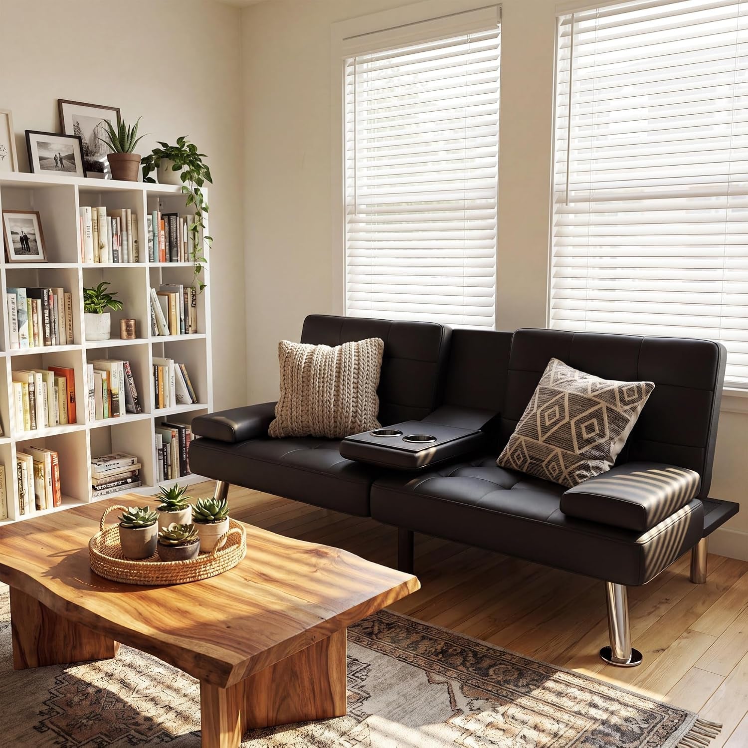 black-faux-leather-futon-sofa-bed-loveseat-with-adjustable-backrest