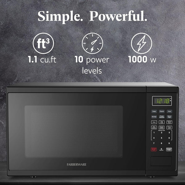 1.1 Cu. Ft. Countertop Microwave Oven – 1000 Watts Power, Auto Cook Settings, Defrost, Easy Clean and Child Safety Lock - Black2