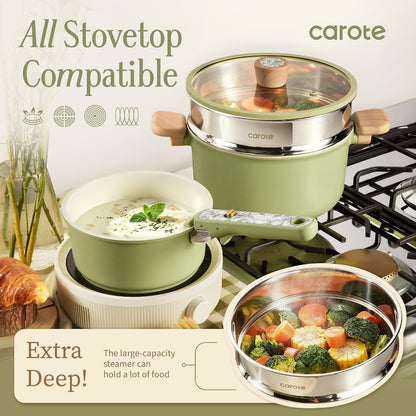 42Pcs Ceramic Cookware Set, Pots and Pans Set with Detachable Handle | Baking Pans Set, Knife Set, Non Stick, Induction Compatible, Dishwasher&Oven Safe, Space Saving, for Kitchen/Rv/Camping Green7