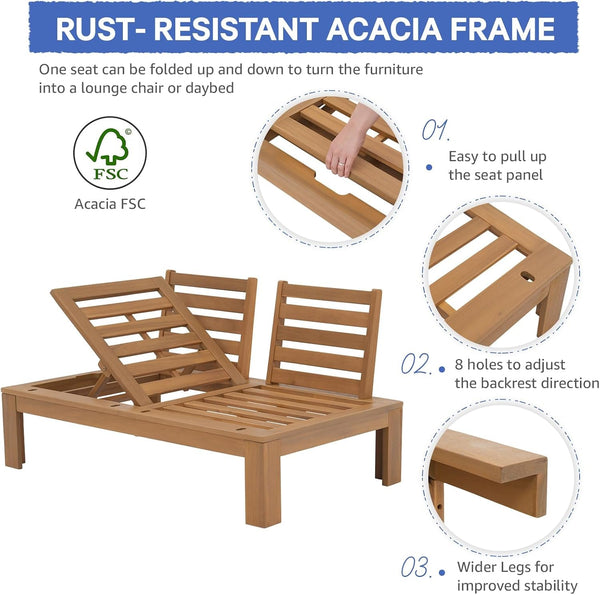 6 Piece Acacia Wood Patio Furniture Outdoor Sectional Sofa Set4