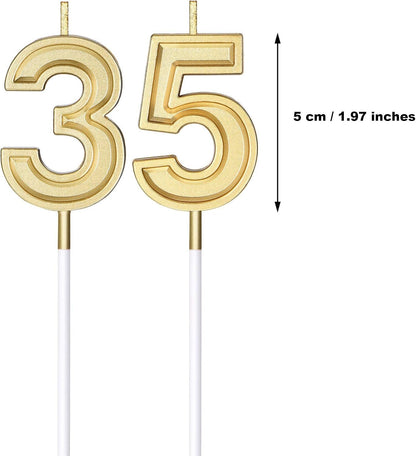 35Th Birthday Candles Cake Topper Number, Gold, 3.54 Inch2