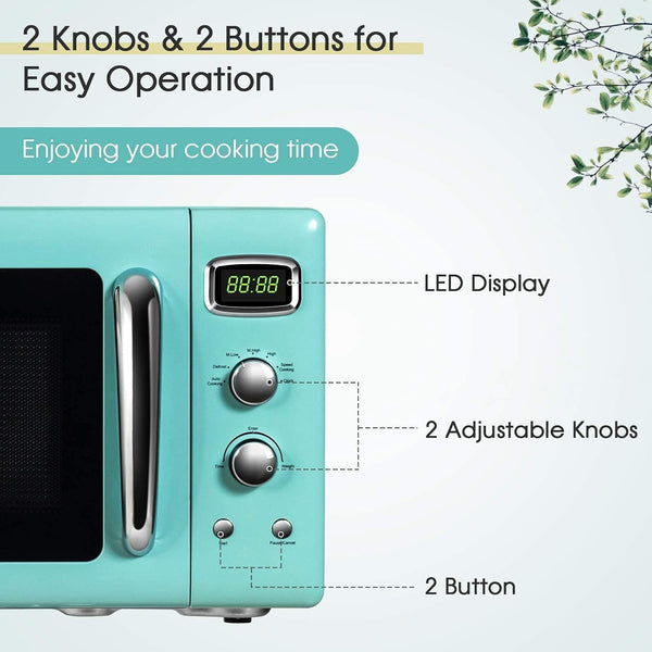 Retro Microwave 0.9Cu.Ft, 900W Countertop Microwave Oven W/5 Power Level, Defrost & Auto Cooking, LED Display, Pull Handle, Easy Clean Stainless Steel Interior, Child Lock, ETL Certification | 5 Power Level, Defrost & Auto Cooking, LED Display, Easy Clean Stainless Steel Interior, Child Lock, ETL Certification6