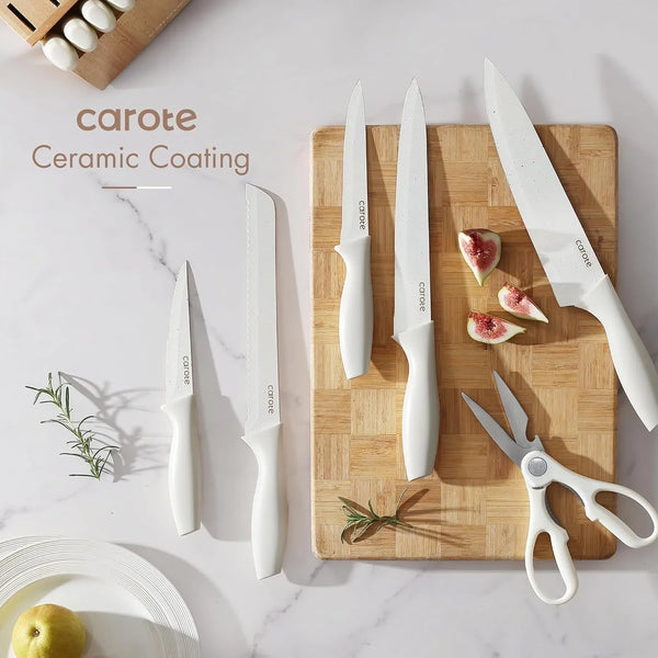 15-Piece Knife Set, Wood Block with Built-In Sharpener, Cream | Stainless Steel Knives, Ceramic Nonstick Coating, Long-Lasting Sharpness, Rust-Resistant, Non-Slip Handles, Dishwasher Safe6