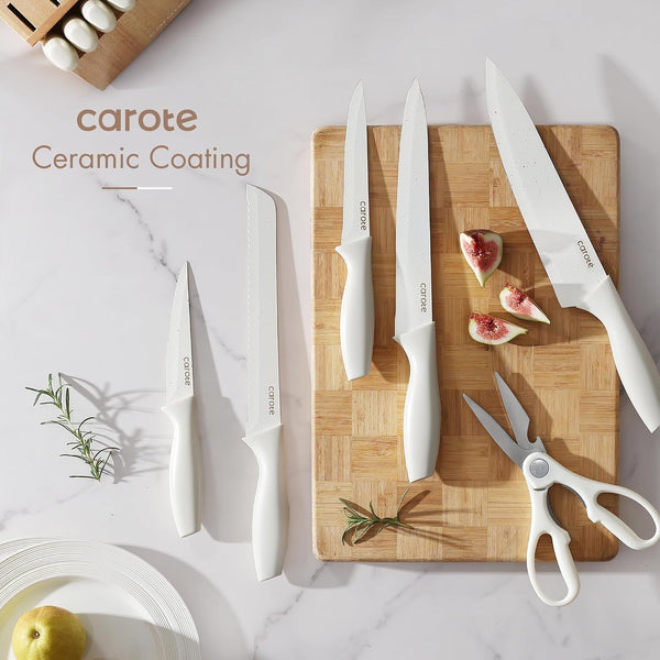 15-Piece Knife Set, Wood Block with Built-In Sharpener, Cream6