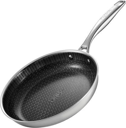 10 Inch Hybrid Nonstick Frying Pan, Tri-Ply Stainless Steel Pan with Non-Toxic Ceramic Coating, FDA Compliant & Pfas-Free, Dishwasher & Oven Safe, Induction & All Cooktops Compatible1