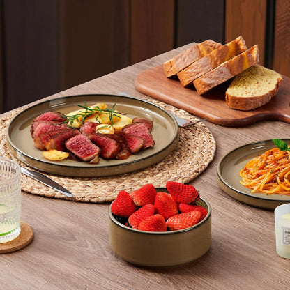 24 Piece Stoneware Dinnerware, Plates and Bowls Dishes Set for 85