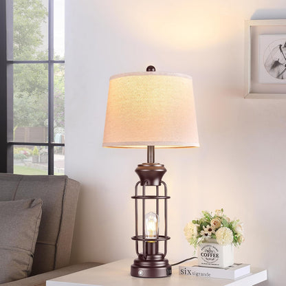 Farmhouse Table Lamps for Living Room Set of 2, 28" Dimmable Touch Control Table Lamp with Oil Rubbed Bronze Finish, Bedroom Lamps for Nightstand, 4 Bulbs Included3