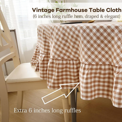 Taupe White Gingham Tablecloth round Dia.70“5