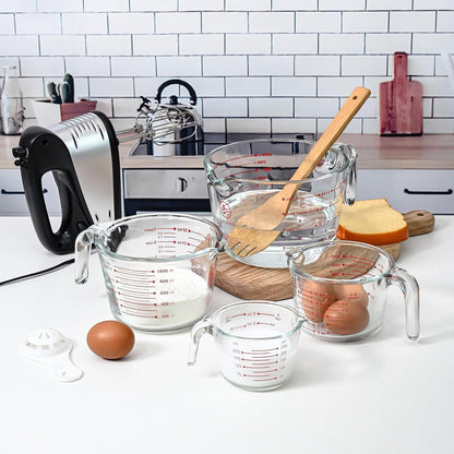 Le’Raze Glass Measuring Cups Set of 4 – Heat-Resistant, Easy-Read Measurements, Ergonomic Handle & Pour Spout, Dishwasher Safe, Kitchen Bakeware Liquid Batter Mixing Bowls (1 Cup, 2 Cup, 4 Cup, 8 Cup)7