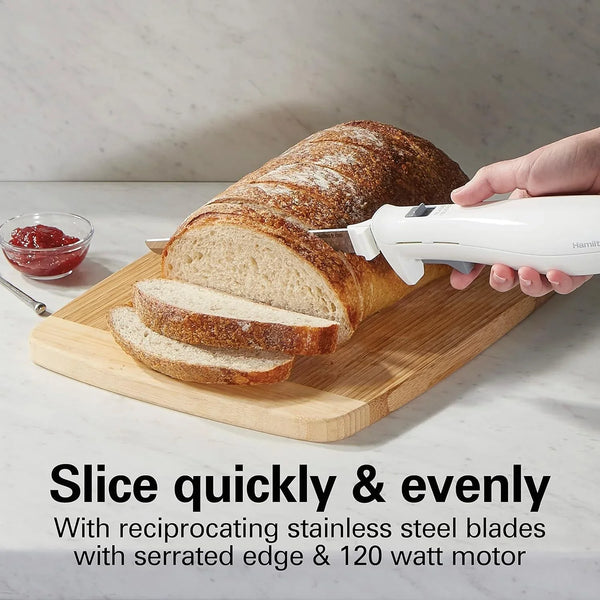 Electric Knife Set for Carving Meats, Poultry, Bread, Crafting Foam & More, Reciprocating Serrated Stainless Steel Blades, Ergonomic Design Storage Case + Fork Included, 5 Foot Cord3