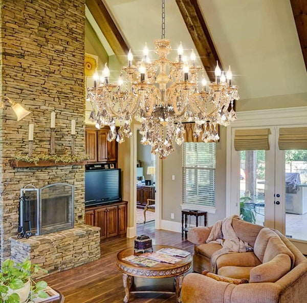 Luxury Cognac Crystal Chandelier 18 Lights,Contemporary K9 Crystal Ceiling Chandelier Lighting Fixture Candle Style E12 Base for Dinning Living Room Bedroom Hallway (18 Lights)5