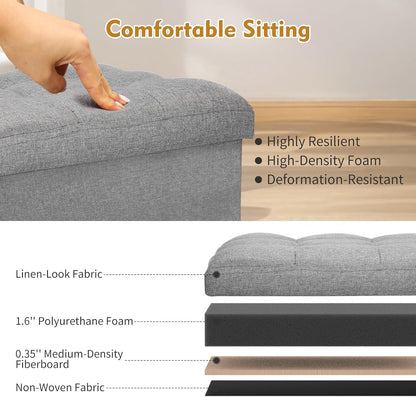 Storage Ottoman with Extra Thick Foam Padded Seat, Foldable Foot Rest Stool with Linen Fabric, 43L Ottoman with Storage Bench for Bedroom Living Room, Holds up to 300Lbs, 17X13X13In, Dark Gray7