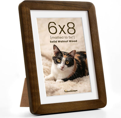 6X8 Picture Frame, Solid Walnut Wood with Mortise and Tenon Joinery, Handcrafted Photo Frame with Mat for 5X7, High-Definition Tempered Glass, Wall or Tabletop Display1