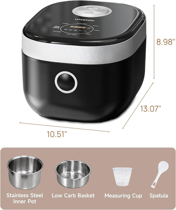 Low Carb Rice Cooker 10 Cup Stainless Steel Inner Pot | Rice Cooker with Steamer Basket, Pfas-Free, Dishwasher Safe,24H Delay Timer, Auto Keep Warm Feature, for Big Kitchen10