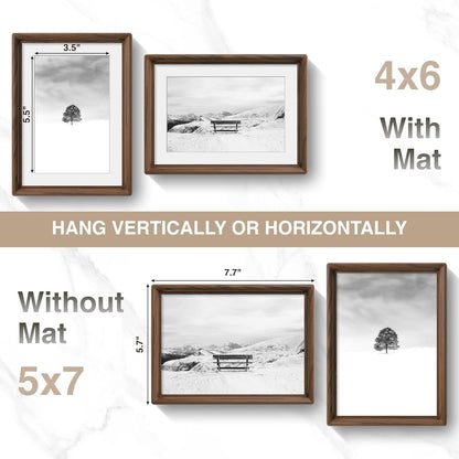 5X7 Picture Frame, Solid Walnut Wood Frame with Mat for 4X6 Photo6