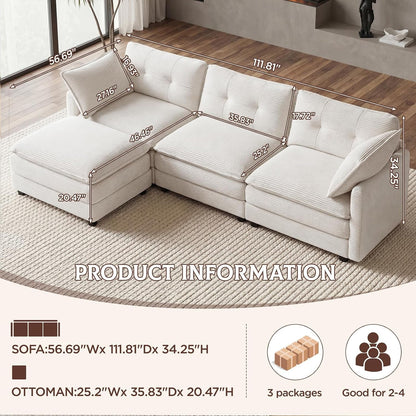 112" L Shaped Sectional Couches for Living Room, 3 Seat Modular Sofa2