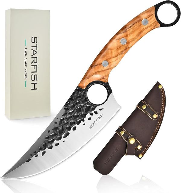 6 Inch Full Tang Forged Viking Chef Knife, 440A Steel Blade Olive Wood Handle with Leather Sheath for Home Cooking Camping BBQ Gift for Men1