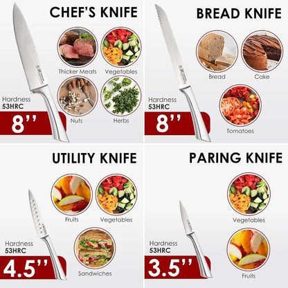 Damashiro Knife Block (Hiryu, 10-Piece Set) - Premium Japanese Steel Knife Set with Acacia Wood Block & Tempered Glass Window - Damascus-Inspired Blade4