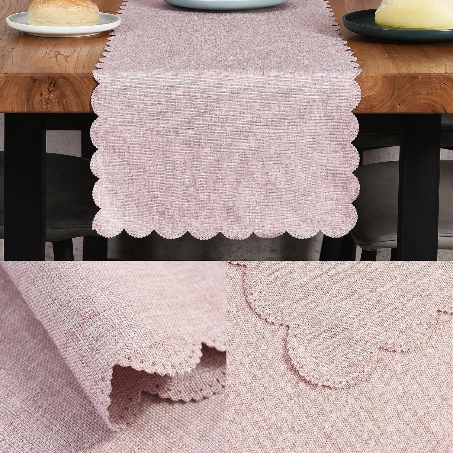 pink-cotton-table-runner-13-x-72-in-long-farmhouse-scallop-style