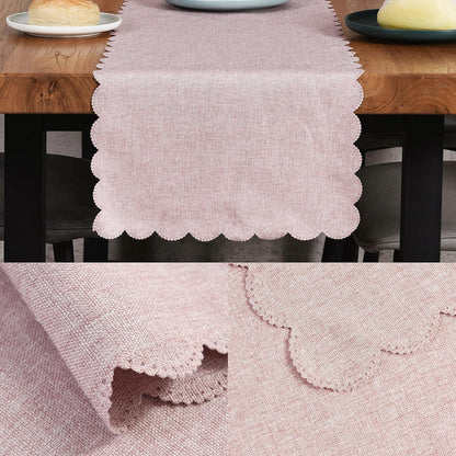 Pink Cotton Table Runner 13 X 72 in Long Farmhouse Scallop Style3