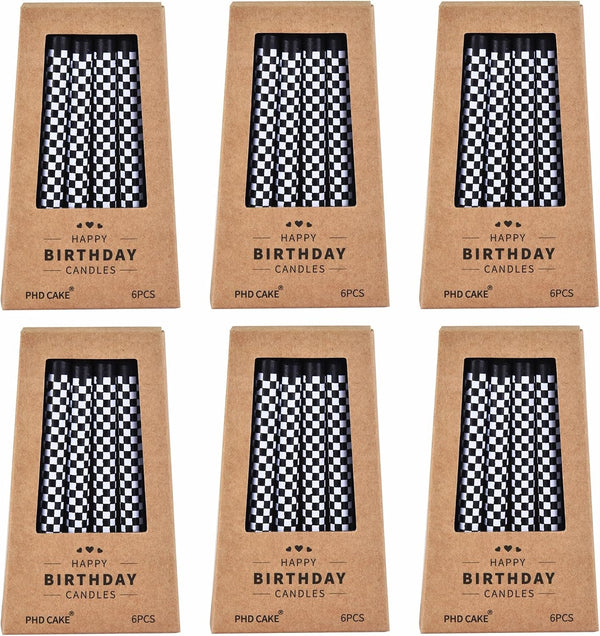 36 Pcs Racing Cars Themed Birthday Candles, Black and White Checkered Flag Candles, Kid'S Party Decoration7