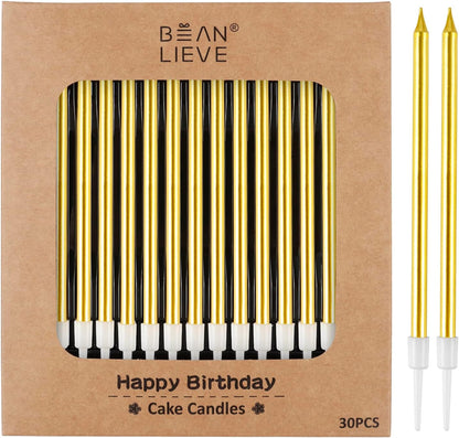30-Count Gold Long Thin Metallic Birthday Candles, Cake Candles, Birthday Parties, Wedding Decorations, Party Candles, Cake Decorations1