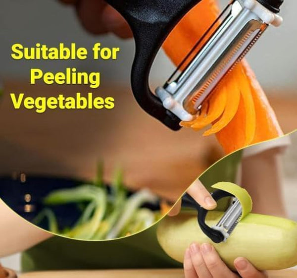 Julienne Peeler Vegetable Peeler - Potato Cabbage Fruit Cucumber Carrot Peeler and Julienne Shredder Tool for Kitchen - Multi-Function Stainless Steel Peeler Slicer Knife Julienne Set 3 in 18