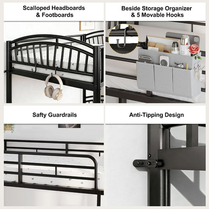 Bunk Bed Twin over Twin Metal Bunkbeds with Bedside Caddy, Convertible Ladder&Flat Rungs Space Saving Loft Bed for Adult&Teen3