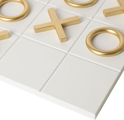 12X12 Inch Tic Tac Toe Wood Game Board Classic Coffee Table Decor Modern Wooden Travel Game for Family, White & Gold8