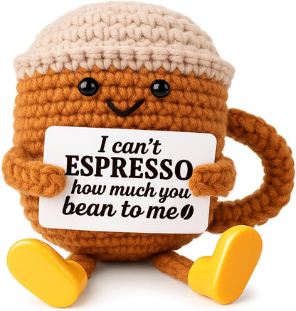 Birthday Gift for Her Him Women Men Girlfriend Boyfriend, Positive Crochet Espresso Cup, Cute Small Coffee Lover Gift for Best Friend Couple Wife Husband Mom1