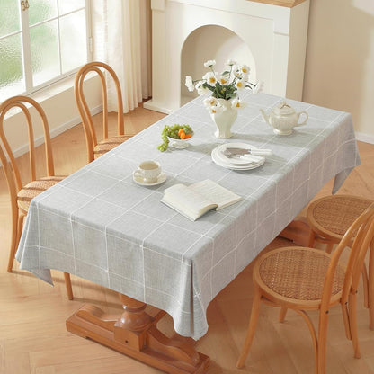 Linen Table Cloth Rectangle Tables 53X70 Inch Plaid Gray Tablecloth1