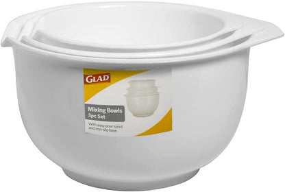 Mixing Bowls with Pour Spout, Set of 3 | Nesting Design Saves Space | Non-Slip, BPA Free, Dishwasher Safe Plastic | Kitchen Cooking and Baking Supplies, White4