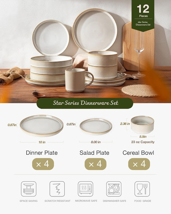 Star Stoneware Dinnerware Set, Reactive Glaze Plates & Bowls for 43