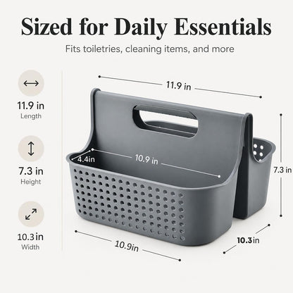 Portable Shower Caddy Basket, 2 Compartments Plastic Cleaning Caddy Organizer, Large Storage Tote with Handle for Bathroom, College, Dorm Room Essentials, Grey2
