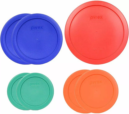 7-Pc Mardi Gras Theme Food Storage Replacement Lids - Made in USA | (1-Cup) Green | (2-Cup) Orange | (4-Cup) Cadet Blue | (6/7Cup) Red | Meal Prep | Covers | Bpa-Free Plastic1
