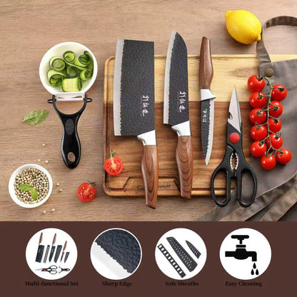 5 PCS Kitchen Chef Knife Set, Include 7 Inch Cleaver, 7 Inch Santoku, 4.5 Inch Utility Knife, Kitchen Scissors and Peeler3
